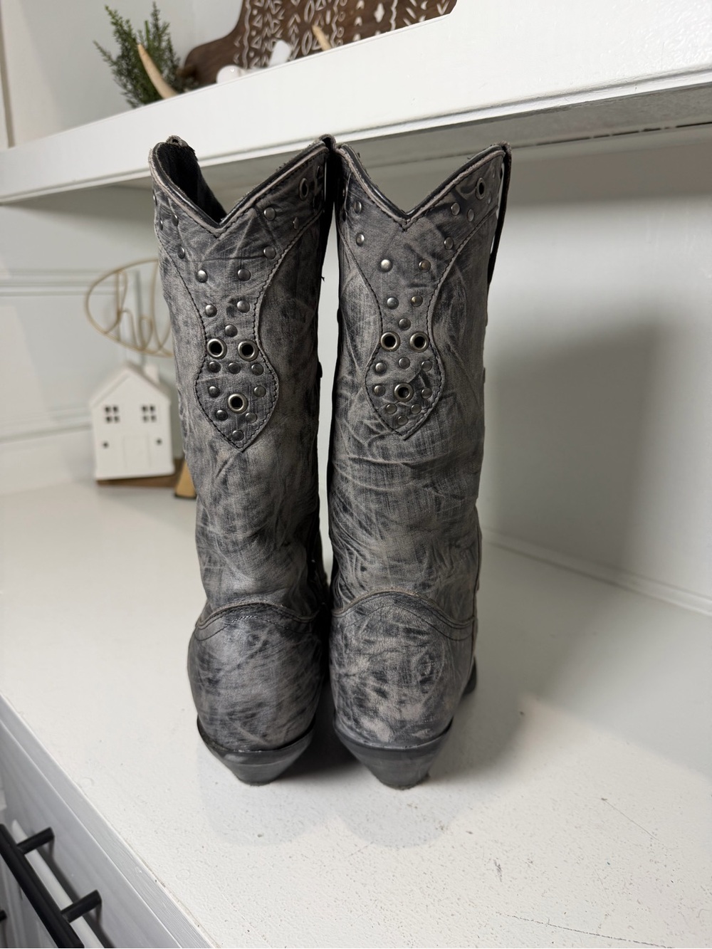 Durango Cowboy Boots Women's 10 Gray Studded Leather Western Boots Snip Toe Y2K - Picture 6 of 9